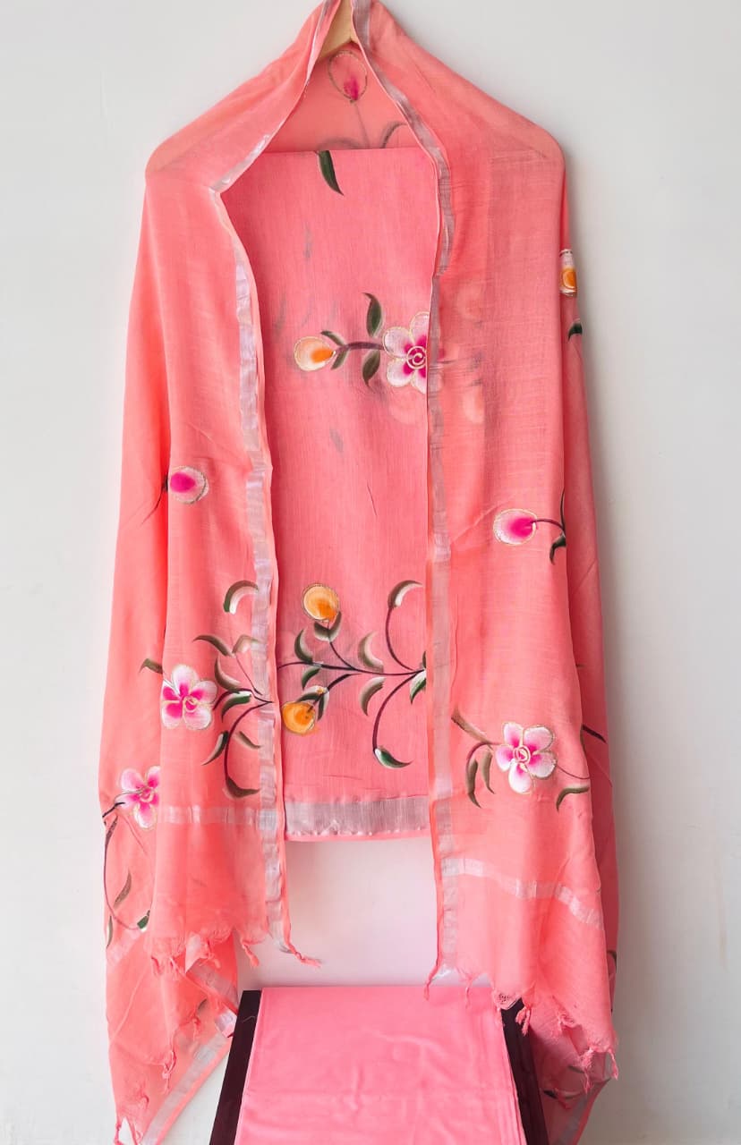 Hand block Printed and Painted full Linen Suit