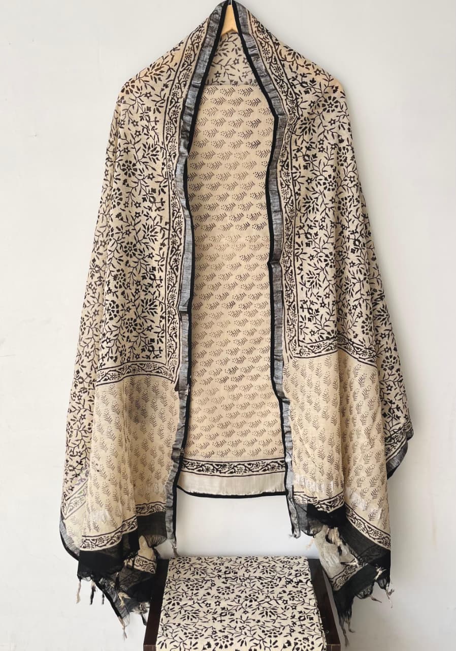 Product Details of Hand block Printed and Painted full Linen Suit