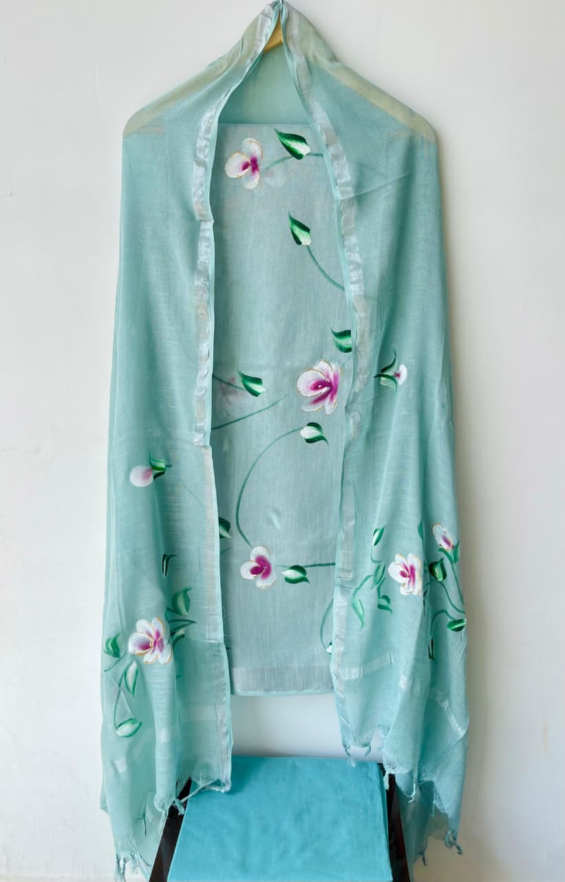 Product Details of Hand block Printed and Painted full Linen Suit