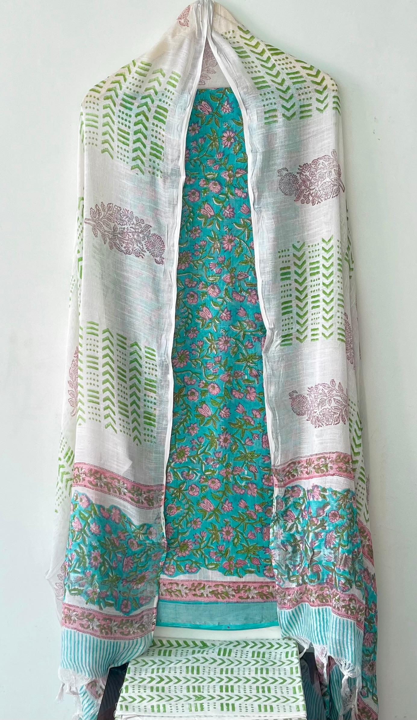 Product Details of Hand block Printed and Painted full Linen Suit