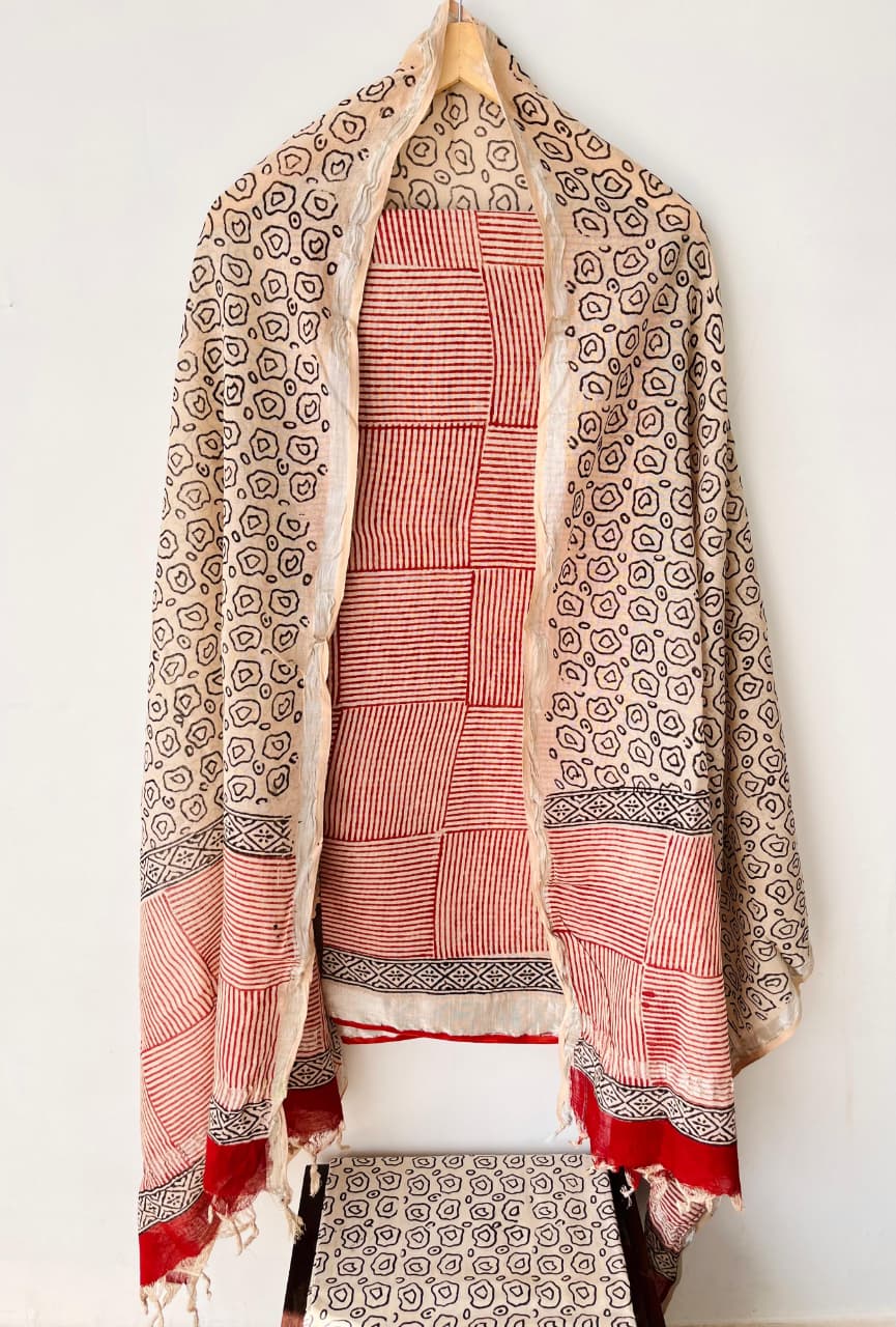 Product Details of Hand block Printed and Painted full Linen Suit