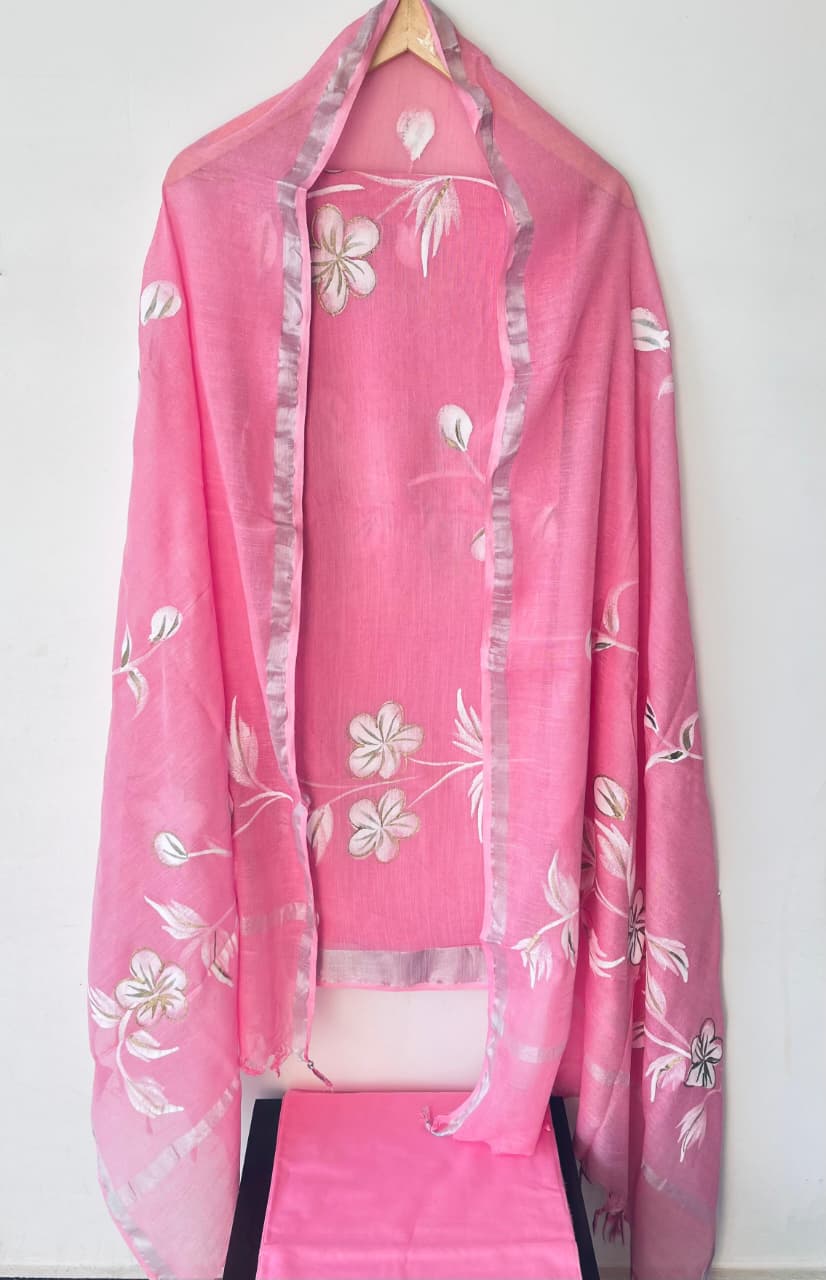 Hand block Printed and Painted full Linen Suit