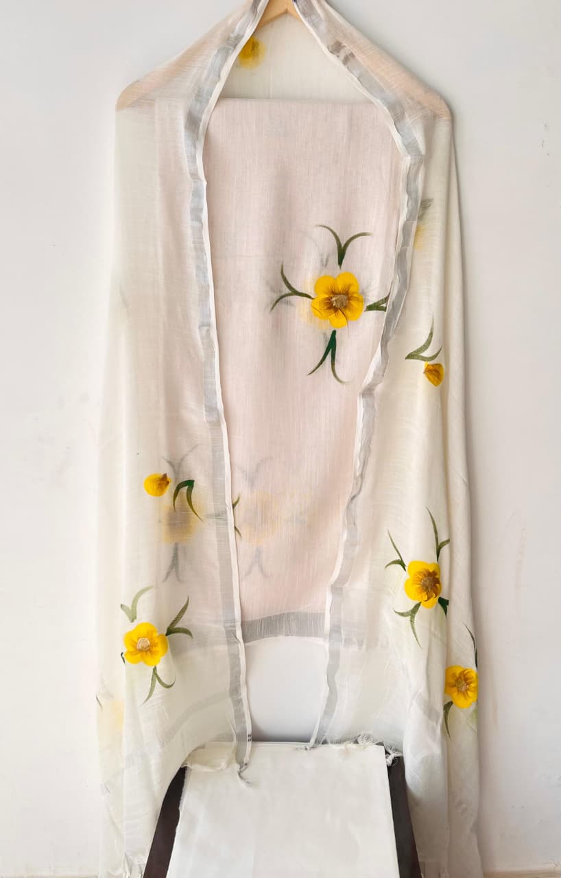 Product Details of Hand block Printed and Painted full Linen Suit