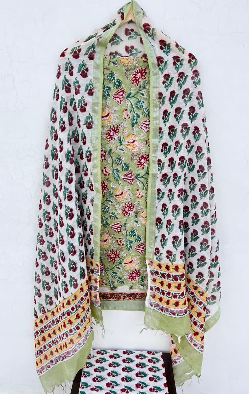 Product Details of Hand block Printed and Painted full Linen Suit