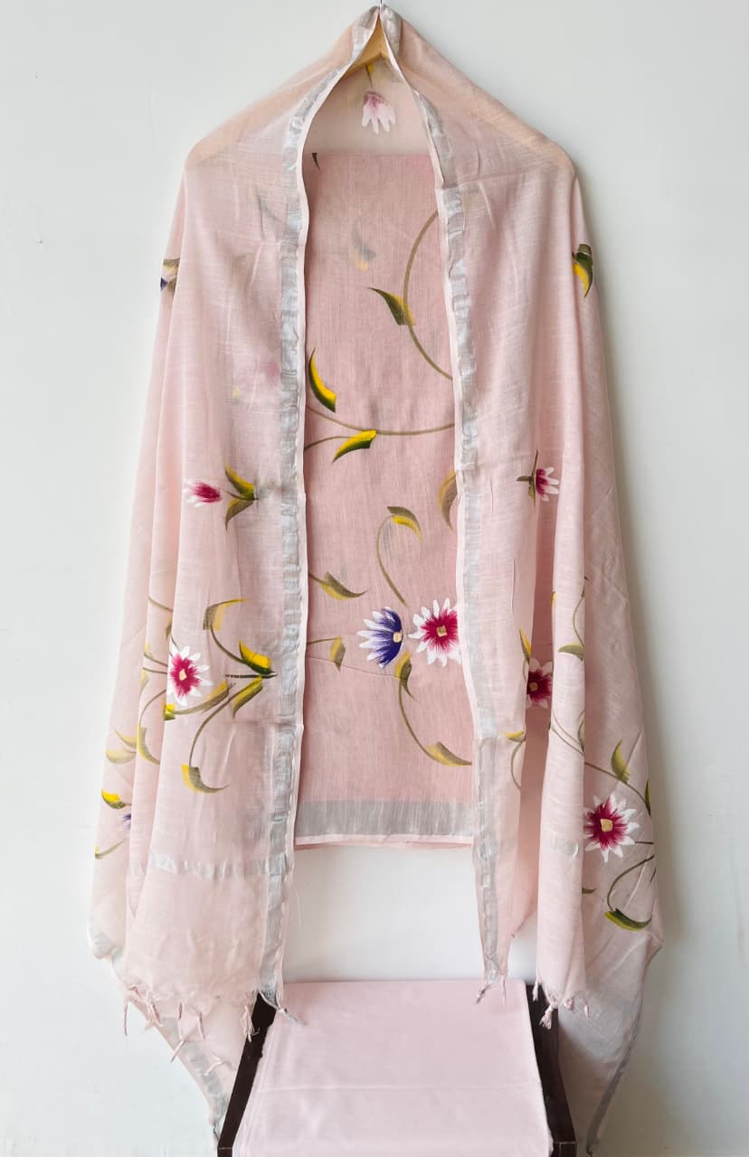 Product Details of Hand block Printed and Painted full Linen Suit