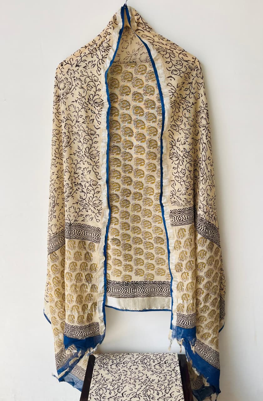 Product Details of Hand block Printed and Painted full Linen Suit