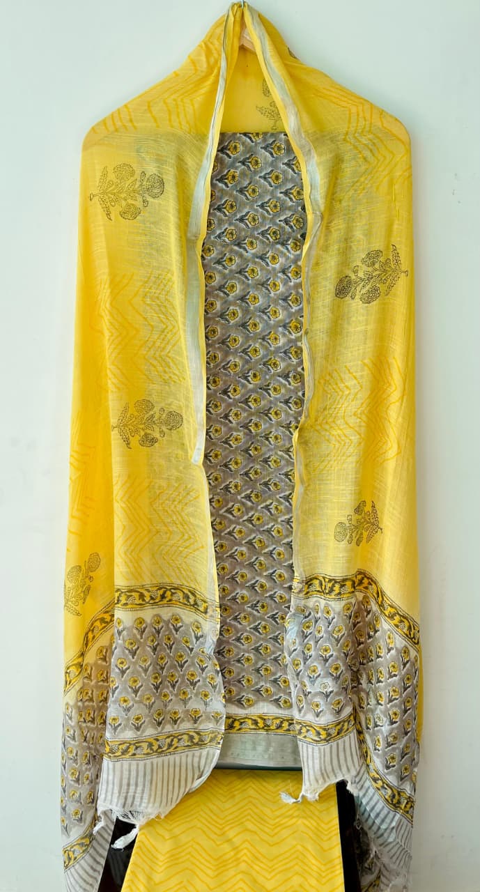 Product Details of Hand block Printed and Painted full Linen Suit