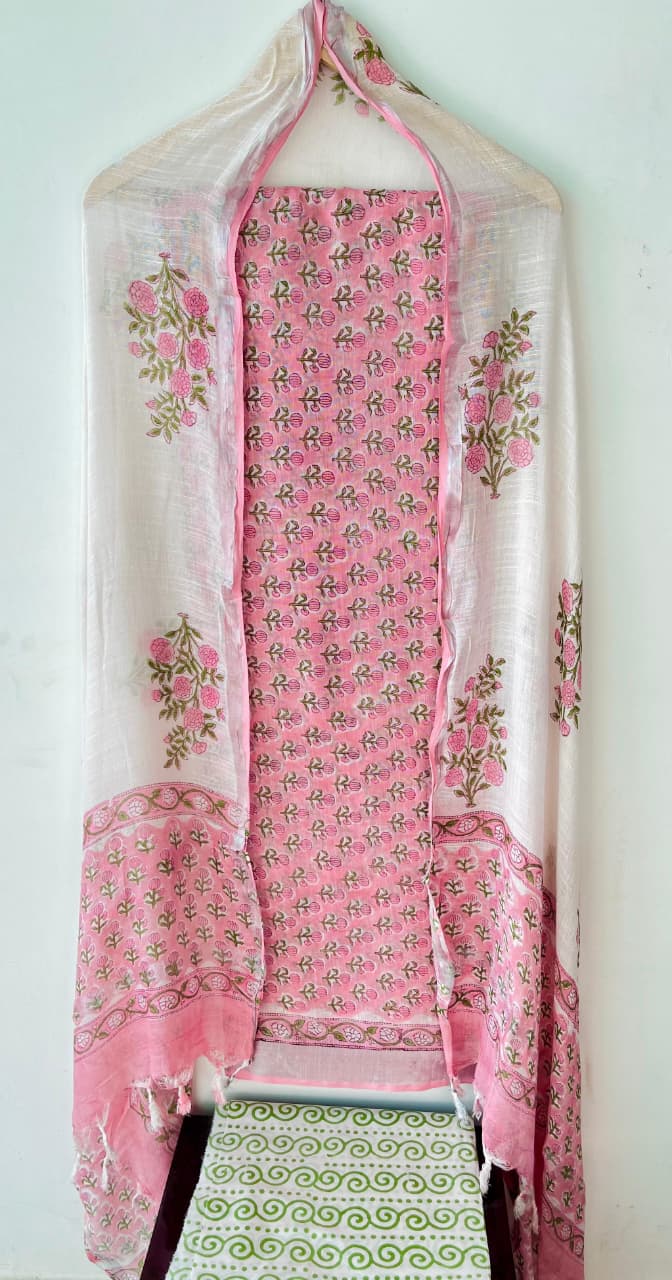 Product Details of Hand block Printed and Painted full Linen Suit