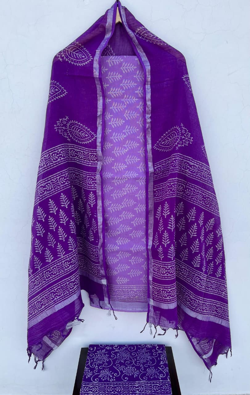 Product Details of Hand block Printed and Painted full Linen Suit