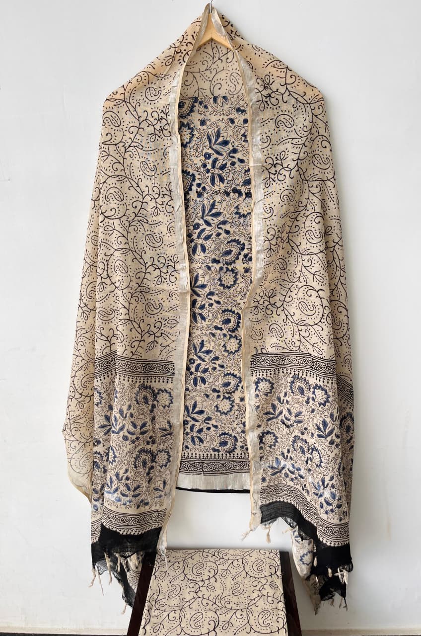 Product Details of Hand block Printed and Painted full Linen Suit