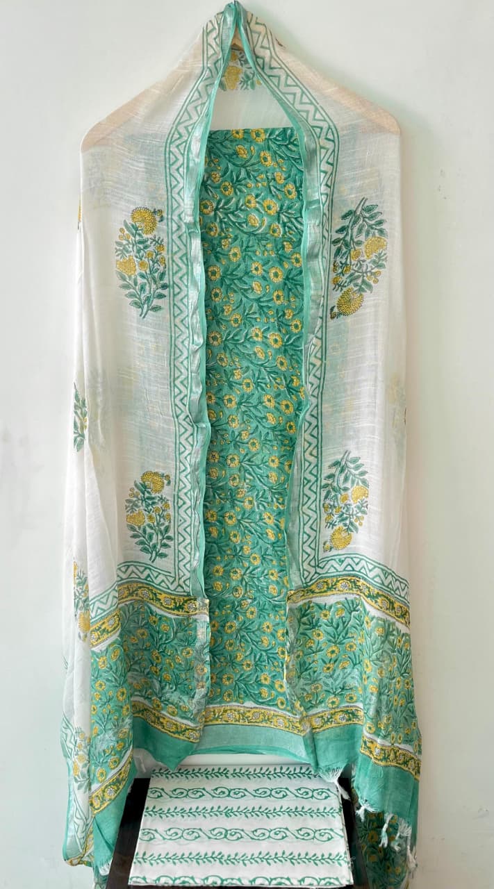 Product Details of Hand block Printed and Painted full Linen Suit