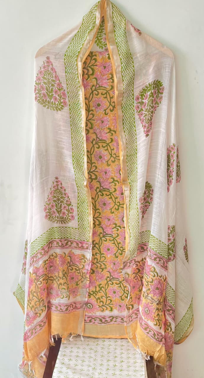 Product Details of Hand block Printed and Painted full Linen Suit