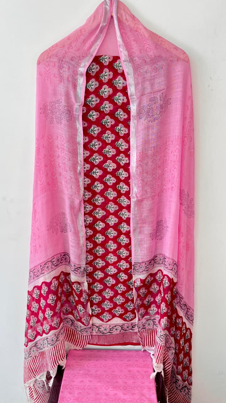 Product Details of Hand block Printed and Painted full Linen Suit