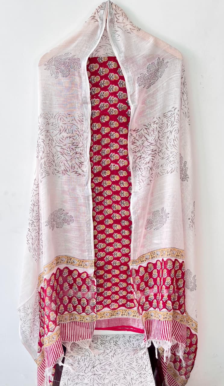 Product Details of Hand block Printed and Painted full Linen Suit