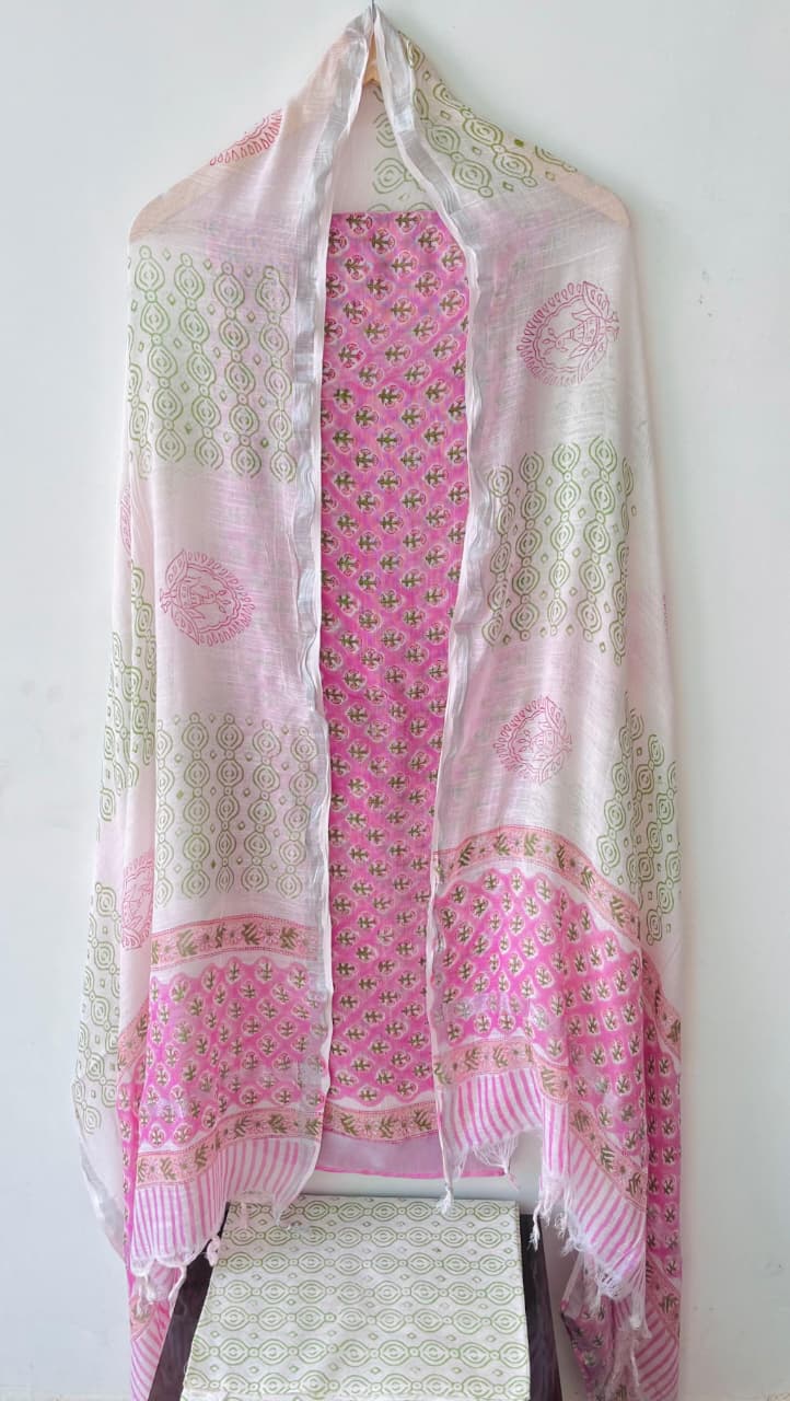 Product Details of Hand block Printed and Painted full Linen Suit